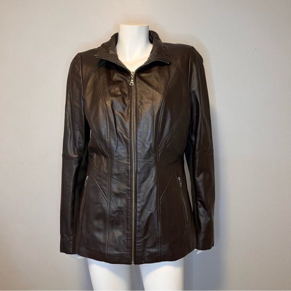 Danier Genuine Leather Chocolate Brown Zipper Front Jacket Size L